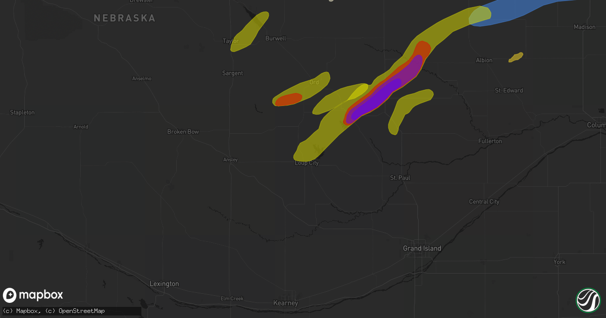 Hail map in Loup City, NE on June 29, 2026