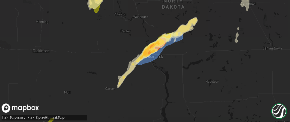 Hail map in Mandan, ND on June 29, 2026