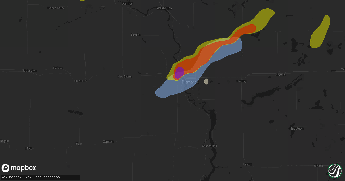 Hail map in Mandan, ND on June 29, 2026