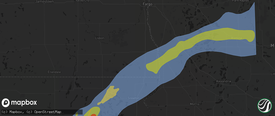 Hail map in Mantador, ND on June 29, 2026