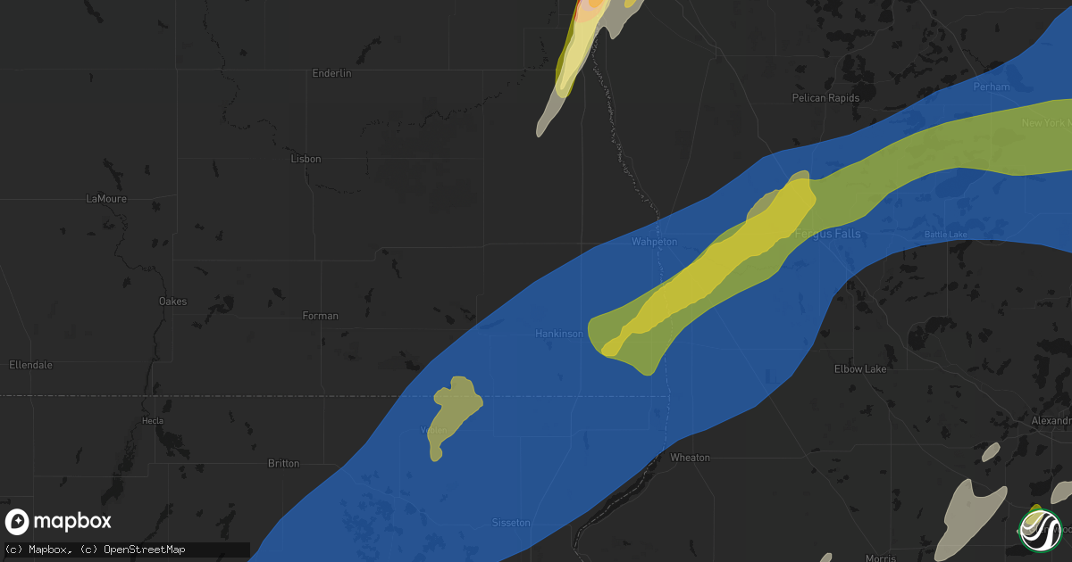 Hail map in Mantador, ND on June 29, 2026