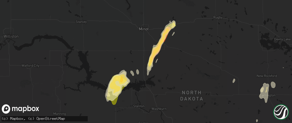 Hail map in Max, ND on June 29, 2026