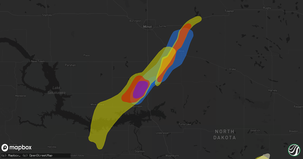 Hail map in Max, ND on June 29, 2026