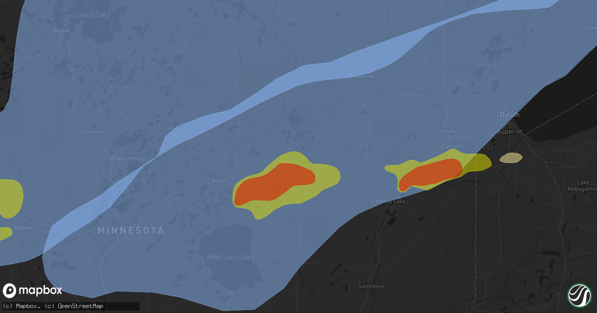 Hail map in Mcgregor, MN on June 29, 2026