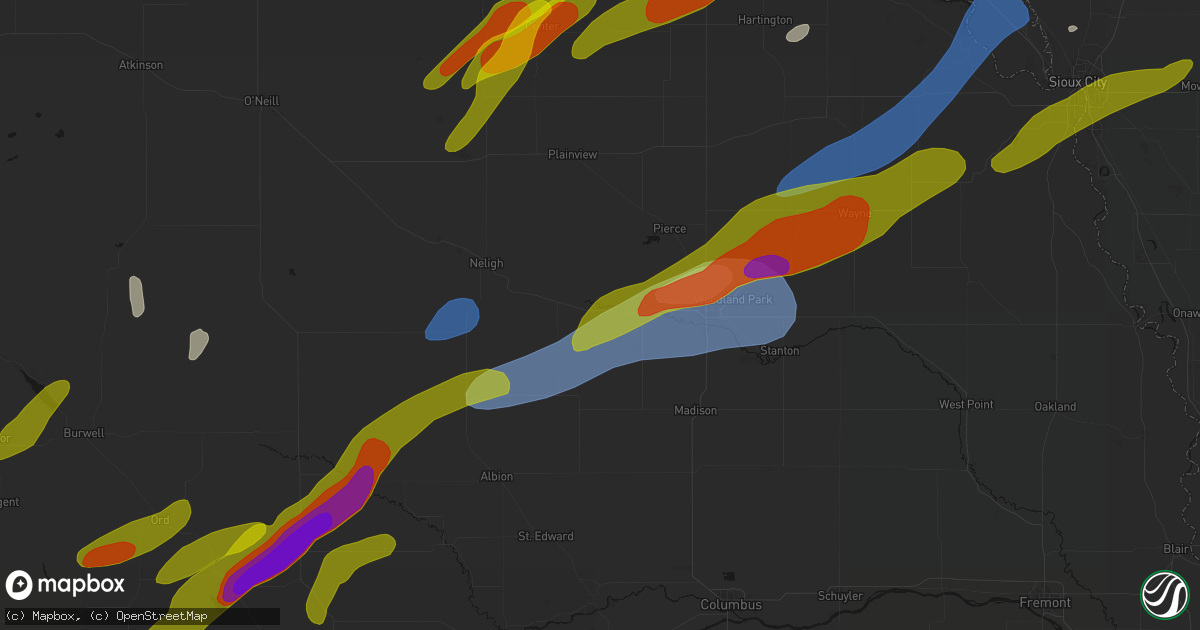 Hail map in Meadow Grove, NE on June 29, 2026
