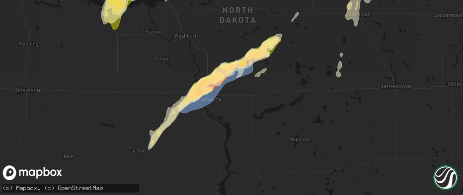 Hail map in Menoken, ND on June 29, 2026