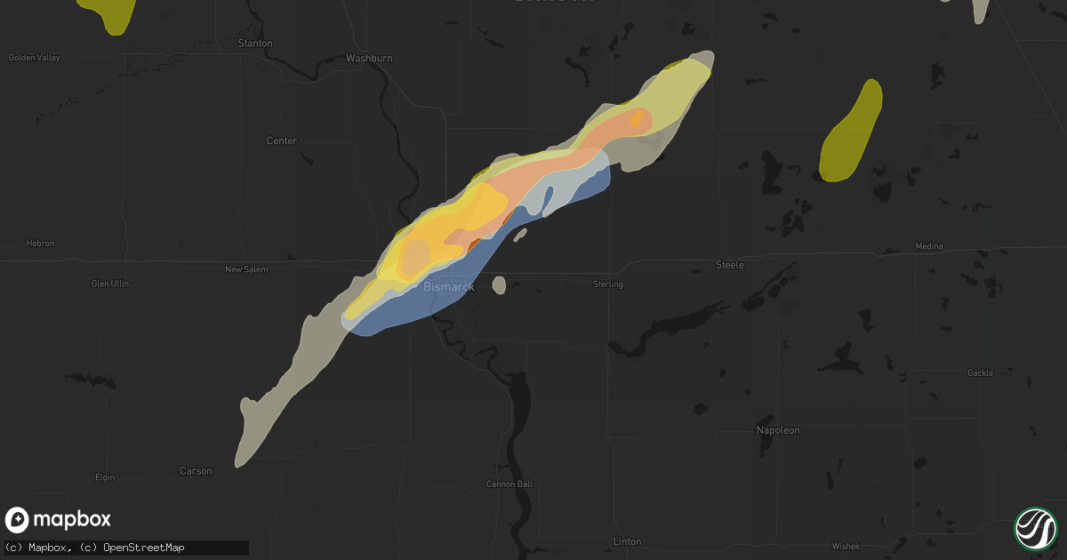 Hail map in Menoken, ND on June 29, 2026