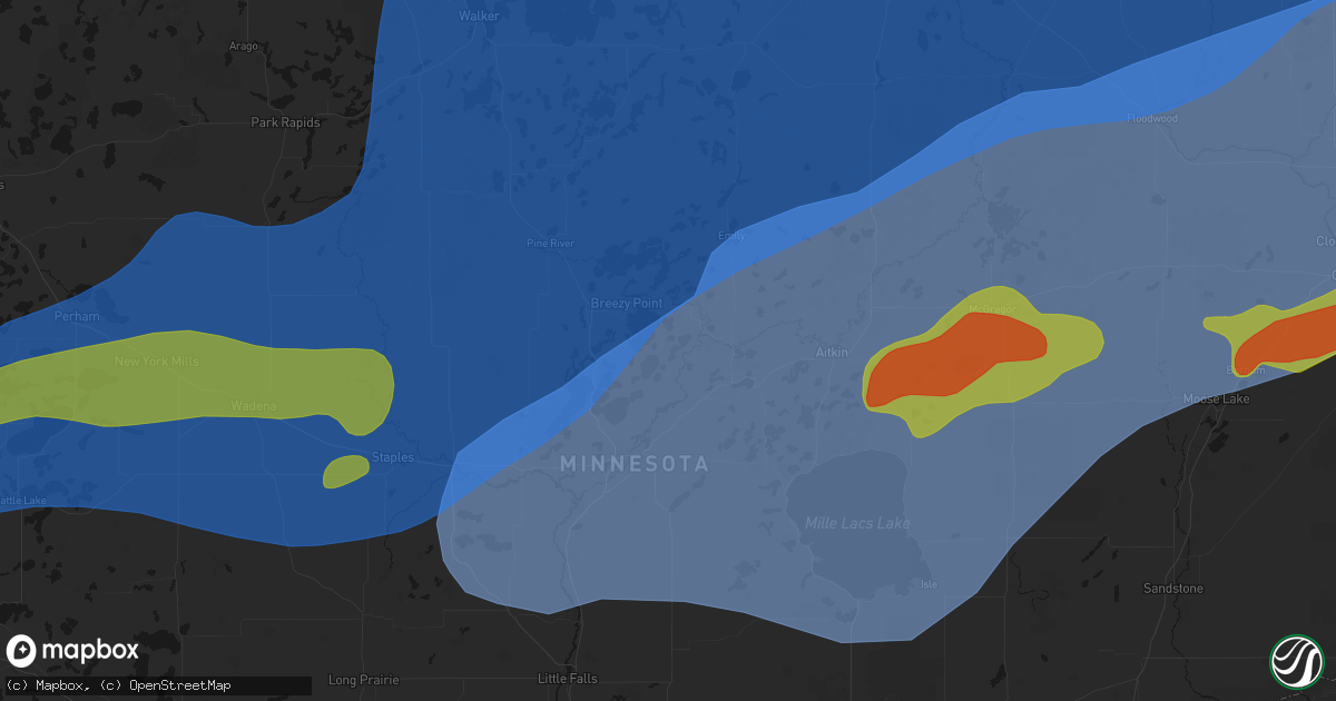 Hail map in Merrifield, MN on June 29, 2026