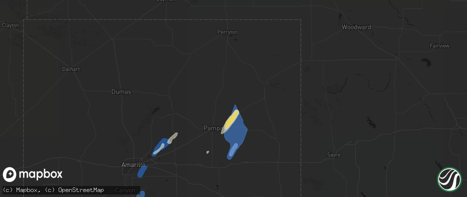 Hail map in Miami, TX on June 29, 2026