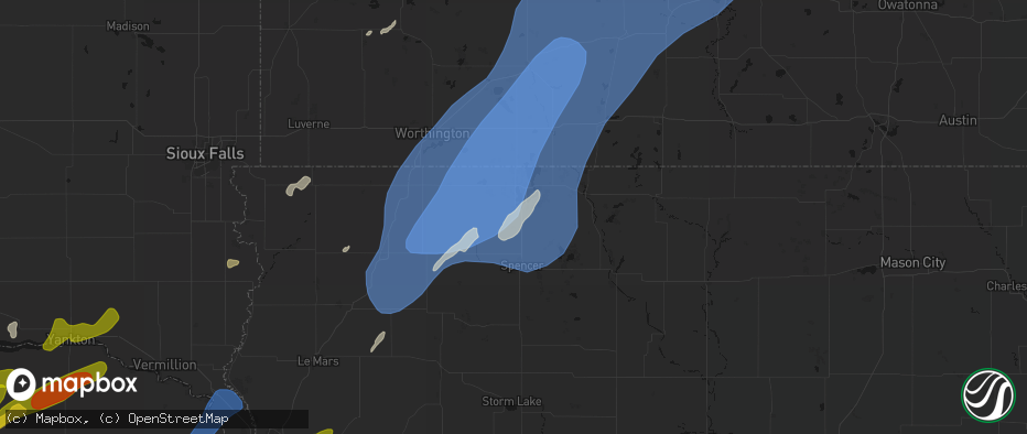 Hail map in Milford, IA on June 29, 2026