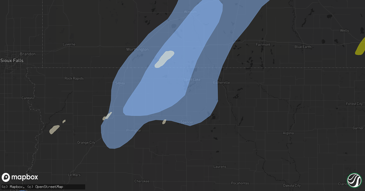 Hail map in Milford, IA on June 29, 2026