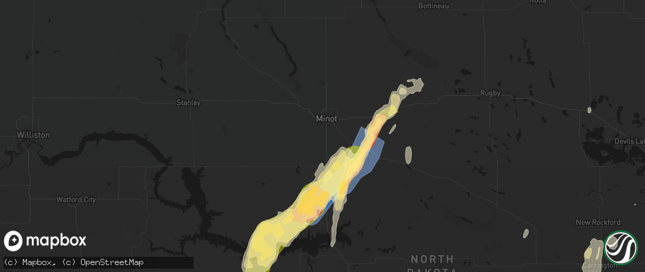 Hail map in Minot, ND on June 29, 2026