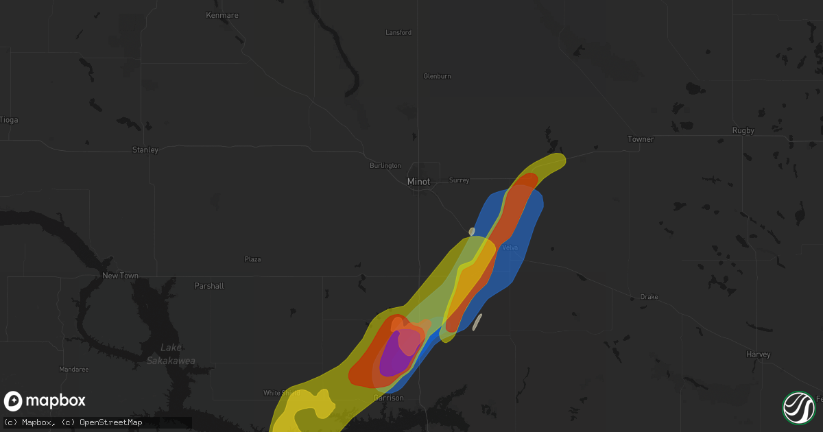 Hail map in Minot, ND on June 29, 2026