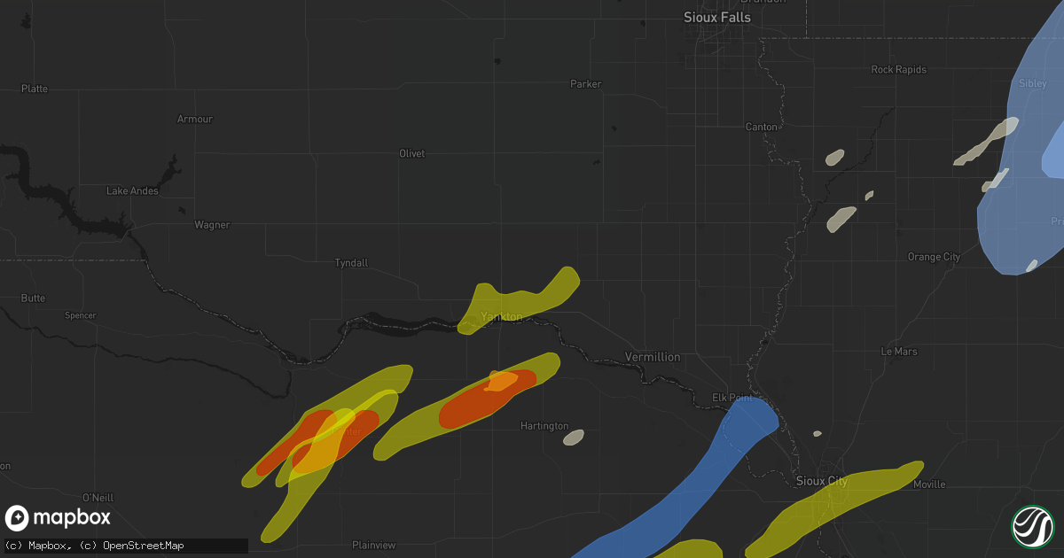Hail map in Mission Hill, SD on June 29, 2026