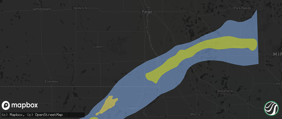 Hail map in Mooreton, ND on June 29, 2026