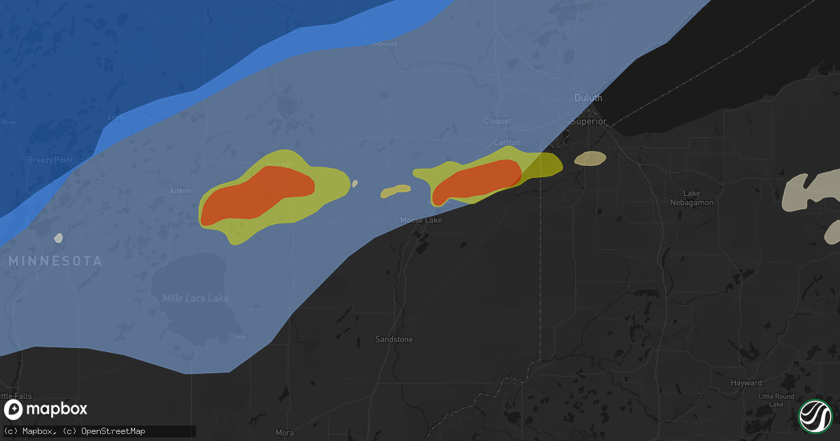 Hail map in Moose Lake, MN on June 29, 2026