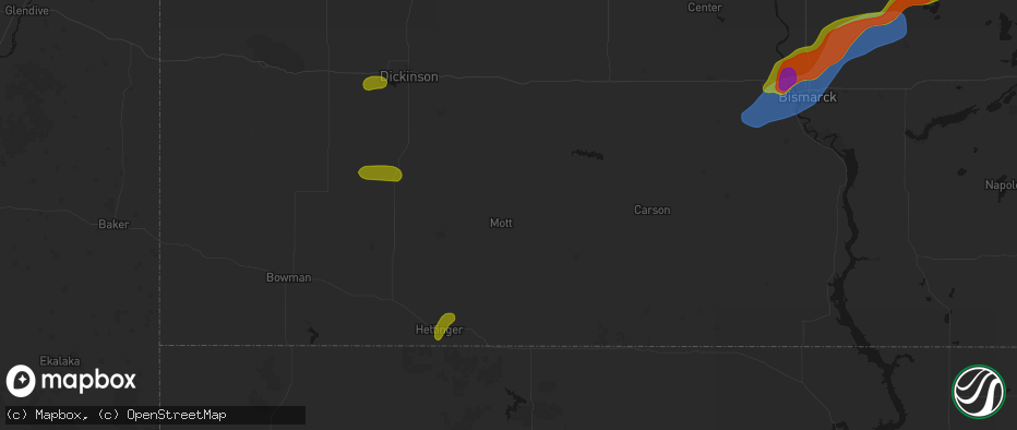 Hail map in Mott, ND on June 29, 2026