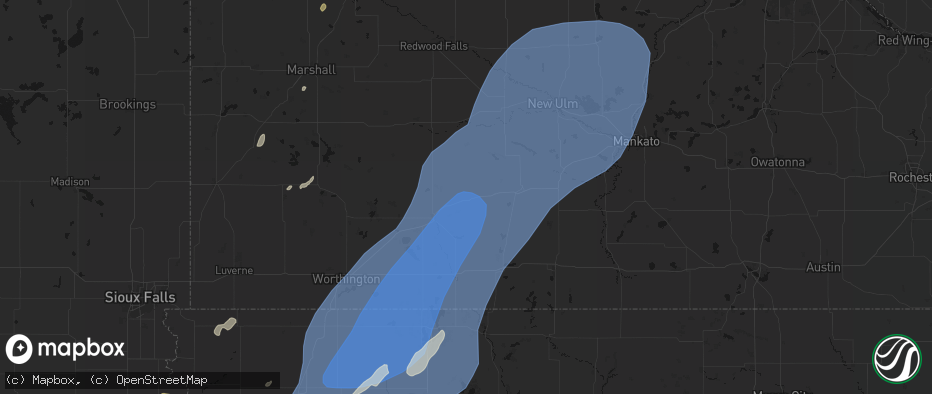 Hail map in Mountain Lake, MN on June 29, 2026