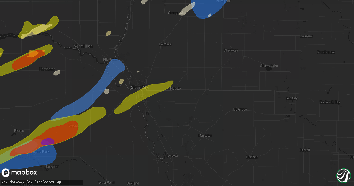 Hail map in Moville, IA on June 29, 2026