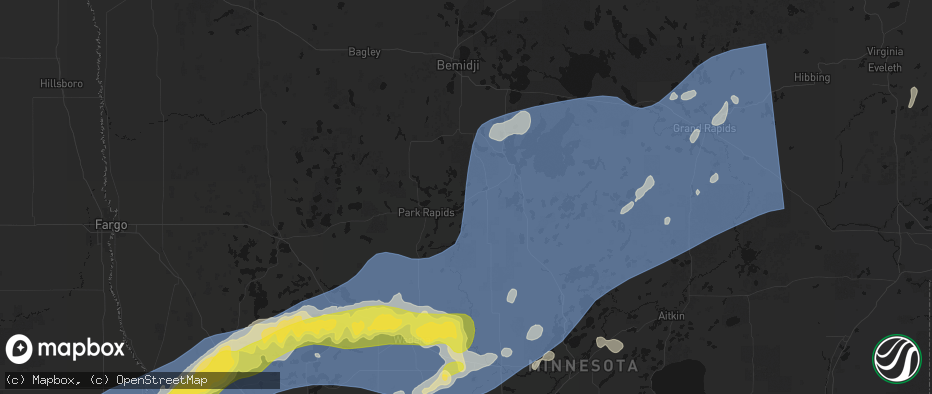 Hail map in Nevis, MN on June 29, 2026