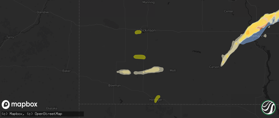 Hail map in New England, ND on June 29, 2026