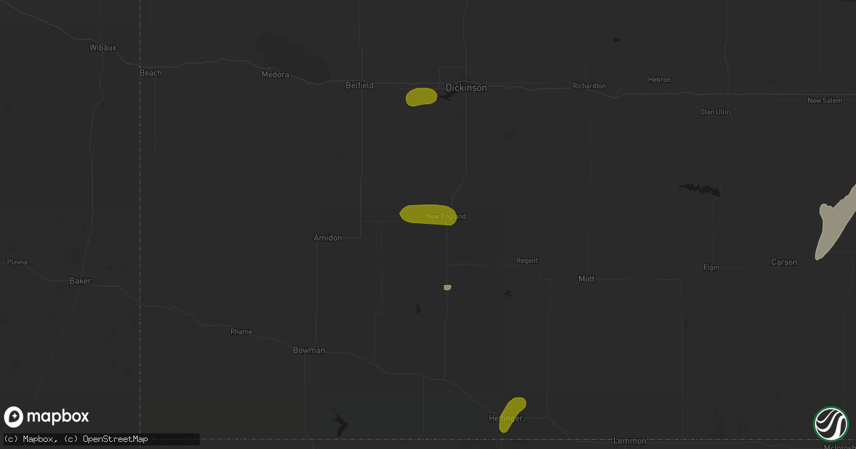 Hail map in New England, ND on June 29, 2026
