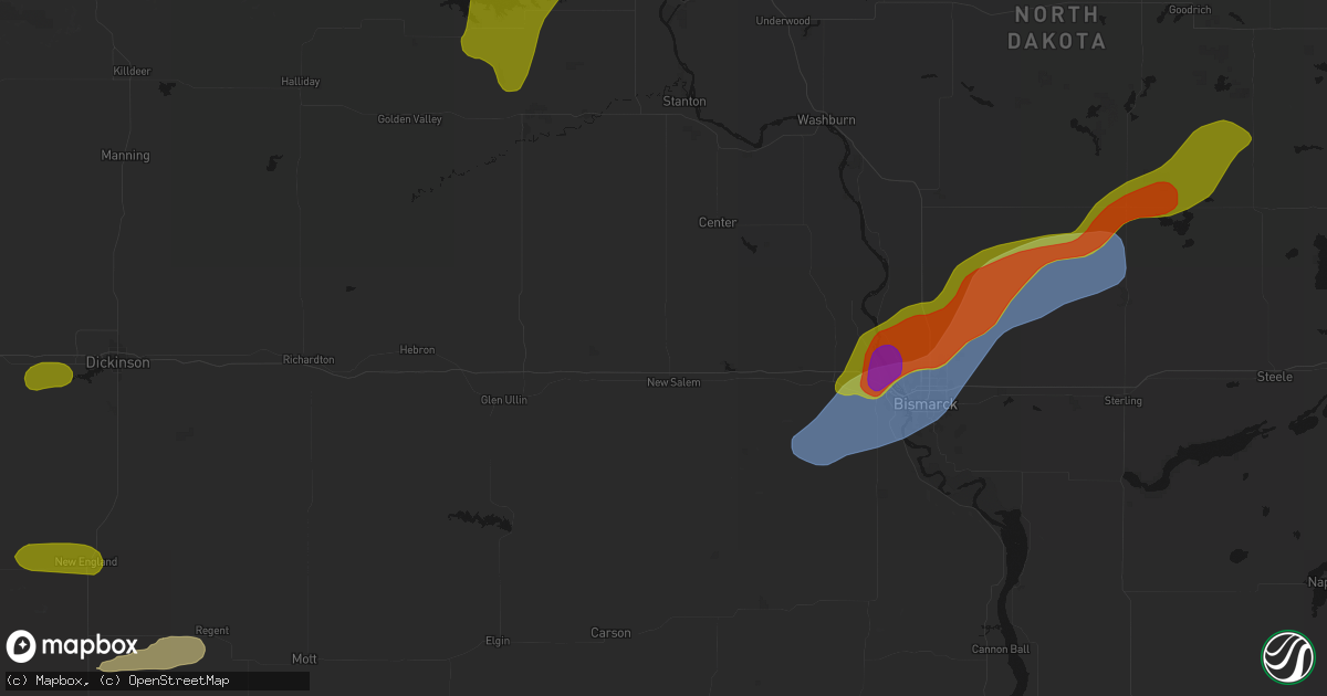 Hail map in New Salem, ND on June 29, 2026