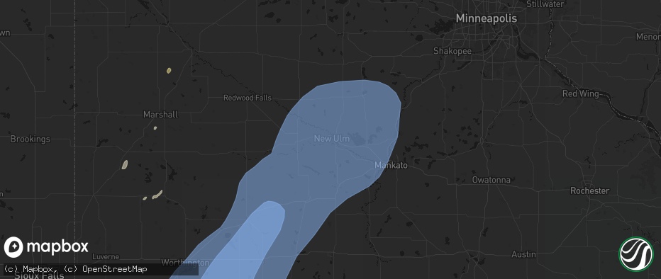 Hail map in New Ulm, MN on June 29, 2026