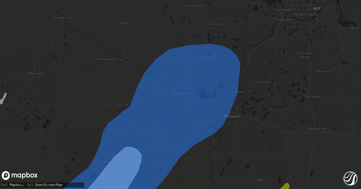 Hail map in New Ulm, MN on June 29, 2026