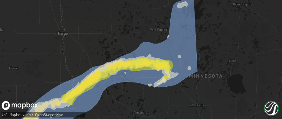 Hail map in New York Mills, MN on June 29, 2026