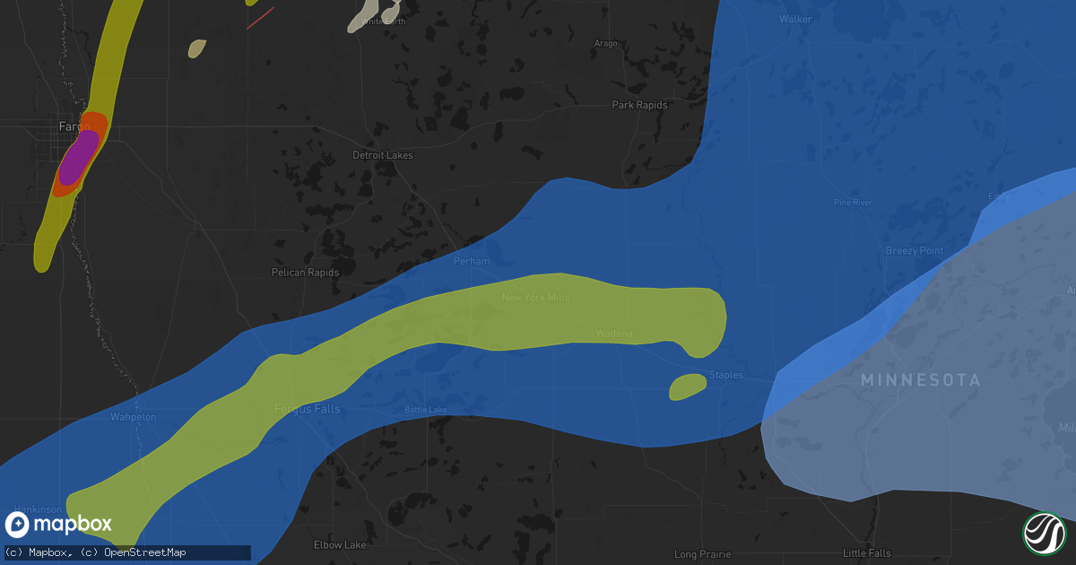 Hail map in New York Mills, MN on June 29, 2026