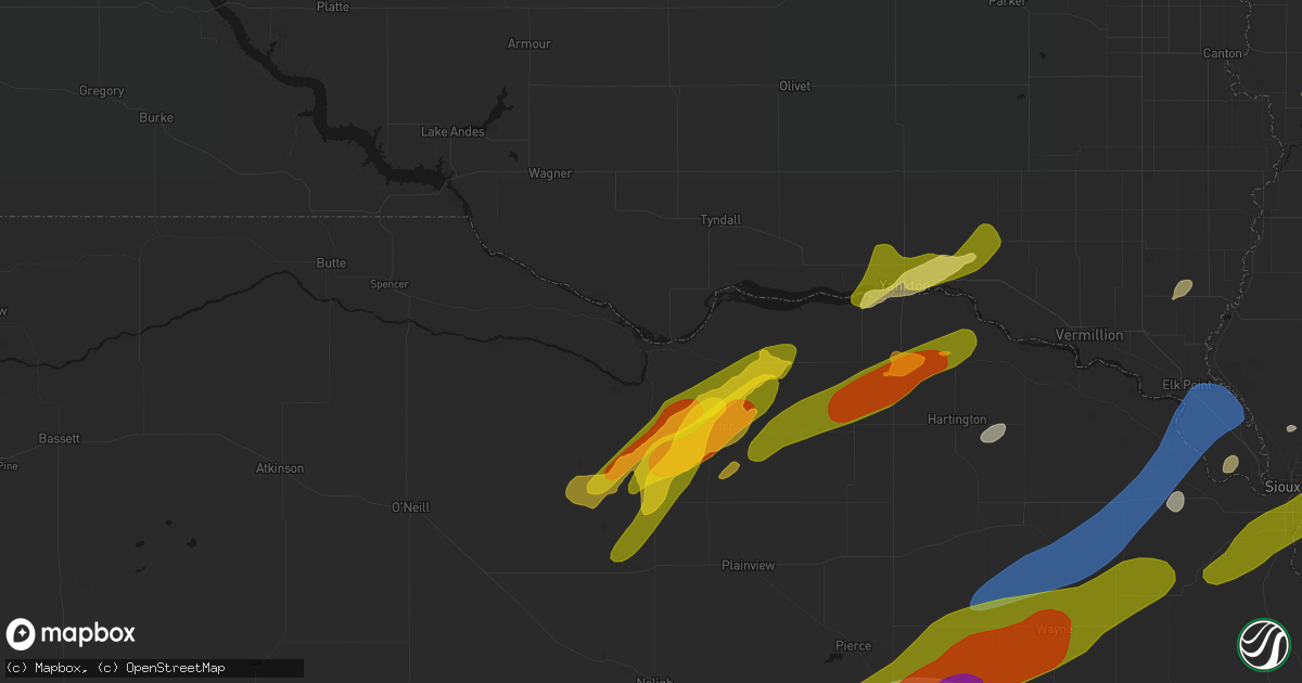 Hail map in Niobrara, NE on June 29, 2026
