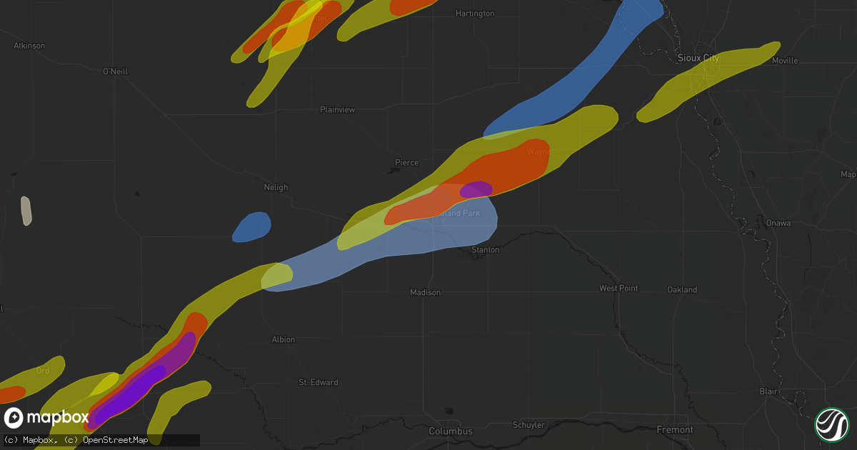 Hail map in Norfolk, NE on June 29, 2026