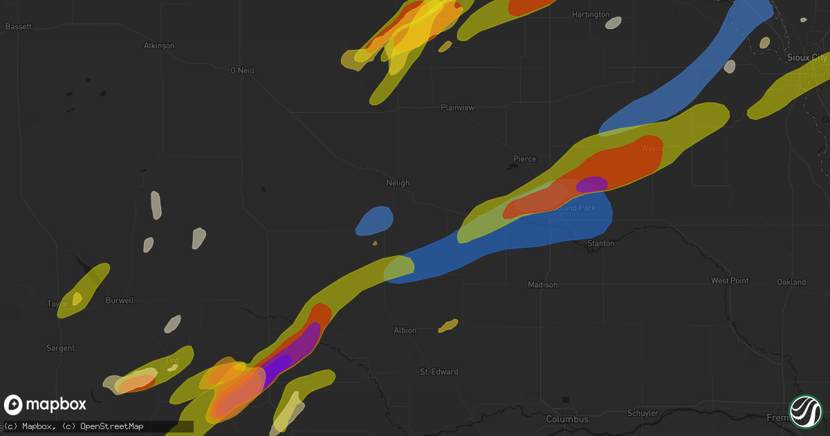 Hail map in Oakdale, NE on June 29, 2026