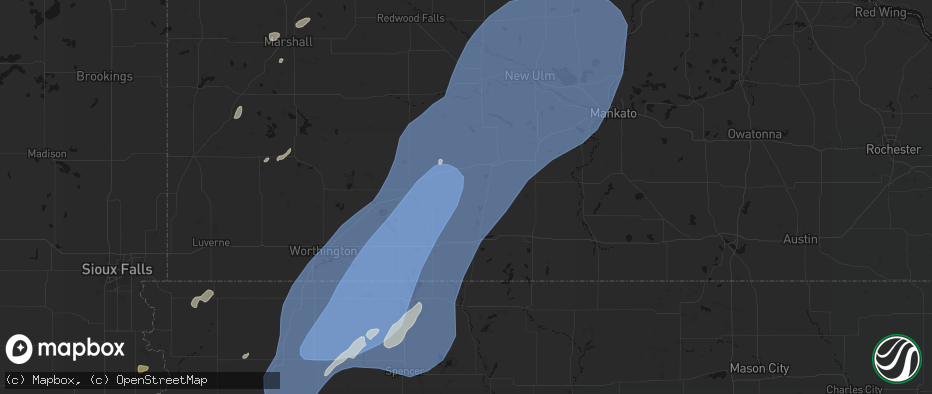 Hail map in Odin, MN on June 29, 2026