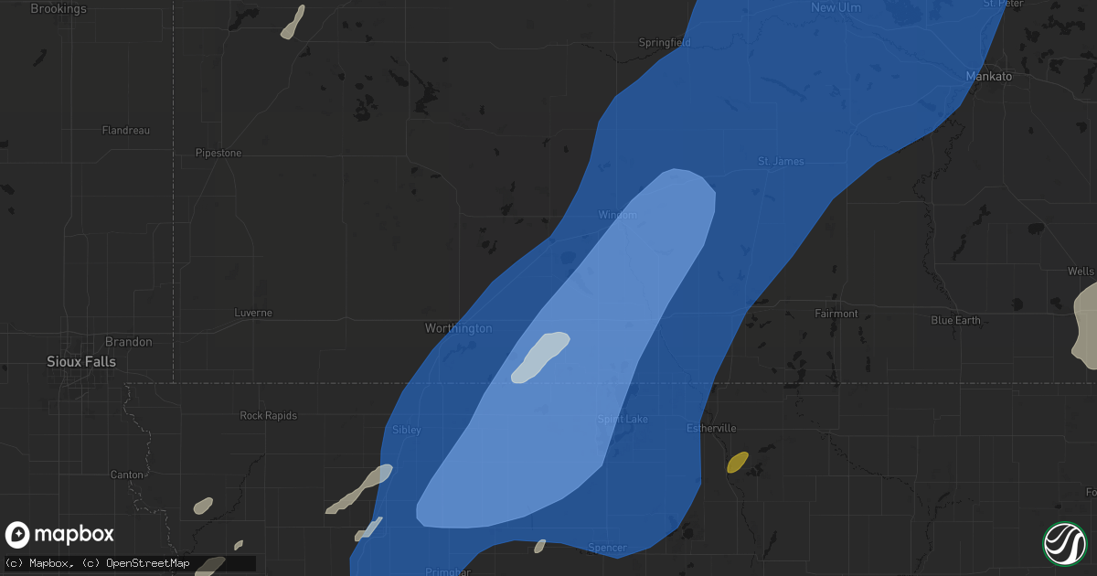 Hail map in Okabena, MN on June 29, 2026