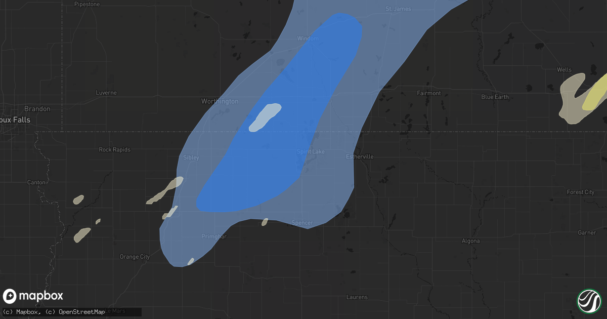 Hail map in Okoboji, IA on June 29, 2026
