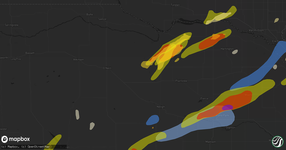 Hail map in Orchard, NE on June 29, 2026