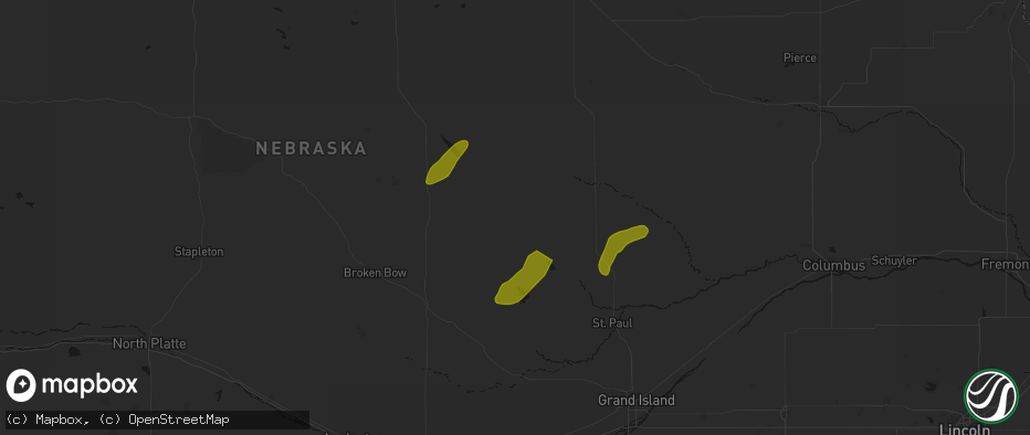 Hail map in Ord, NE on June 29, 2026