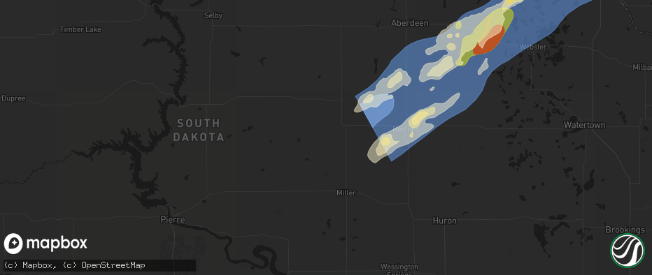 Hail map in Orient, SD on June 29, 2026