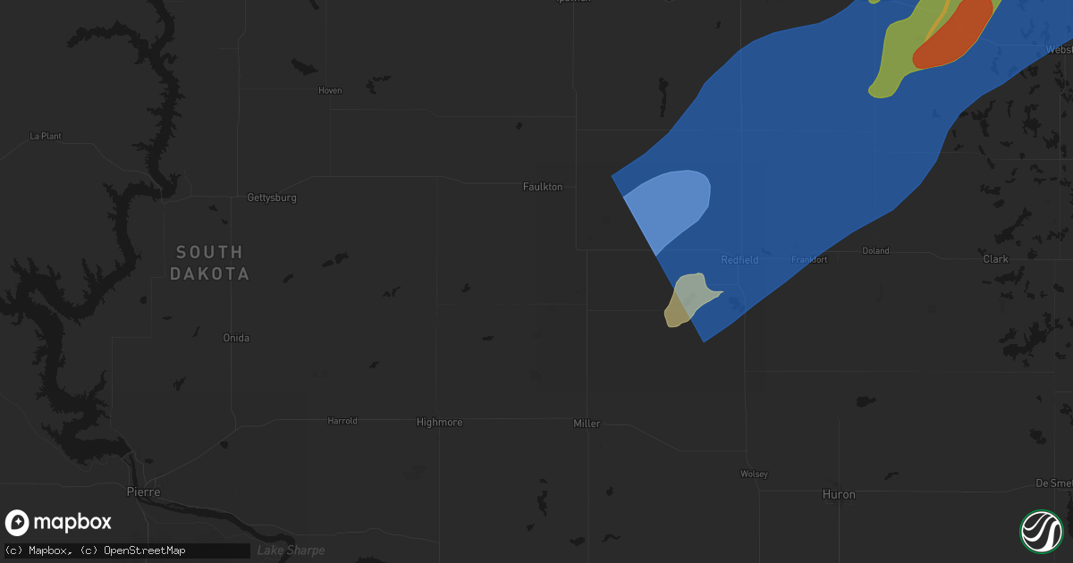 Hail map in Orient, SD on June 29, 2026