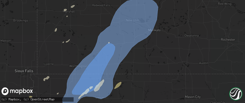 Hail map in Ormsby, MN on June 29, 2026