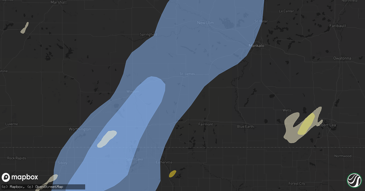 Hail map in Ormsby, MN on June 29, 2026