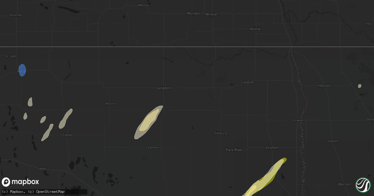 Hail map in Osnabrock, ND on June 29, 2026