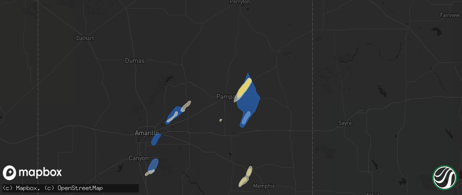 Hail map in Pampa, TX on June 29, 2026