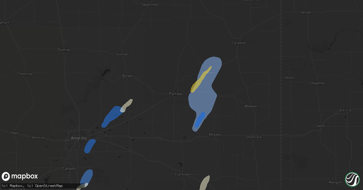 Hail map in Pampa, TX on June 29, 2026