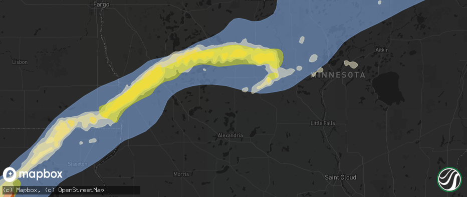 Hail map in Parkers Prairie, MN on June 29, 2026
