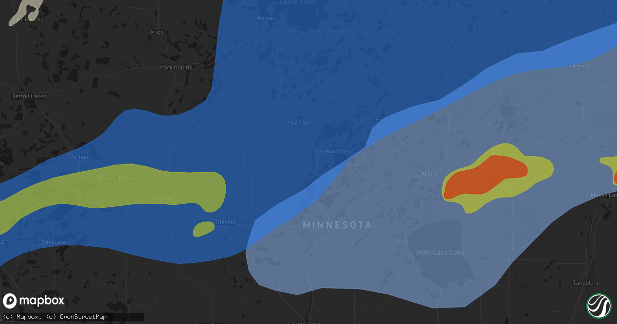 Hail map in Pequot Lakes, MN on June 29, 2026