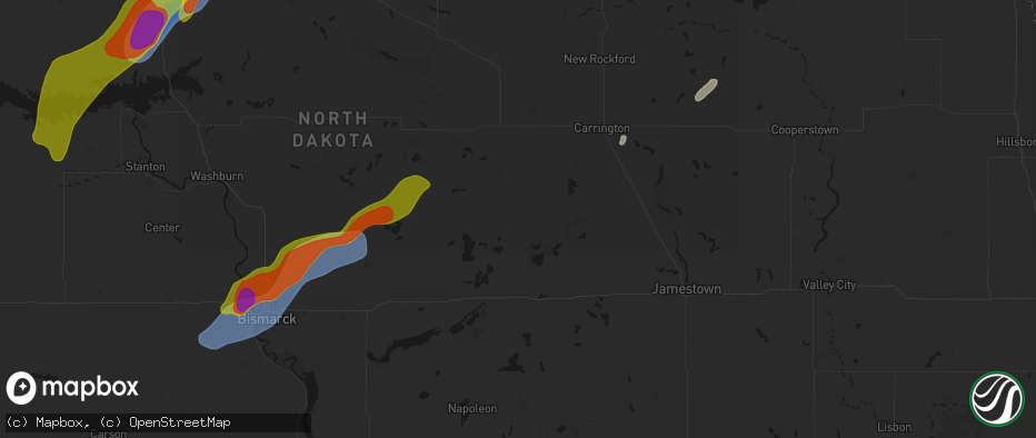 Hail map in Pettibone, ND on June 29, 2026