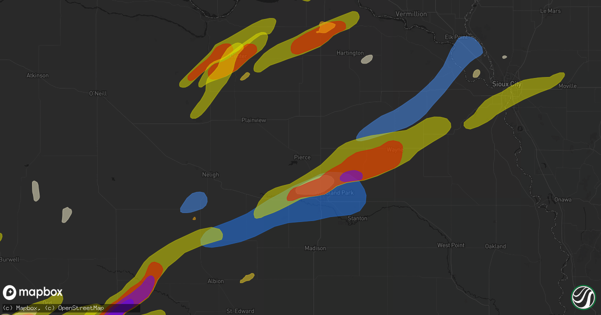 Hail map in Pierce, NE on June 29, 2026